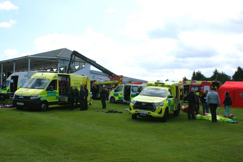 Yorkshire Ambulance Service vehicles on display.